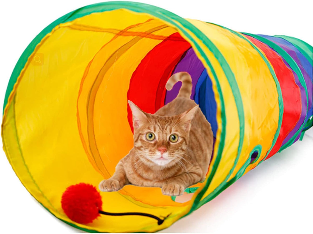 32-Piece Interactive Cat Toy Set Featuring Foldable Rainbow Tunnel, Feather Teaser Wand, Plush Mouse, Crinkle Balls, and Bell for Cats and Kittens