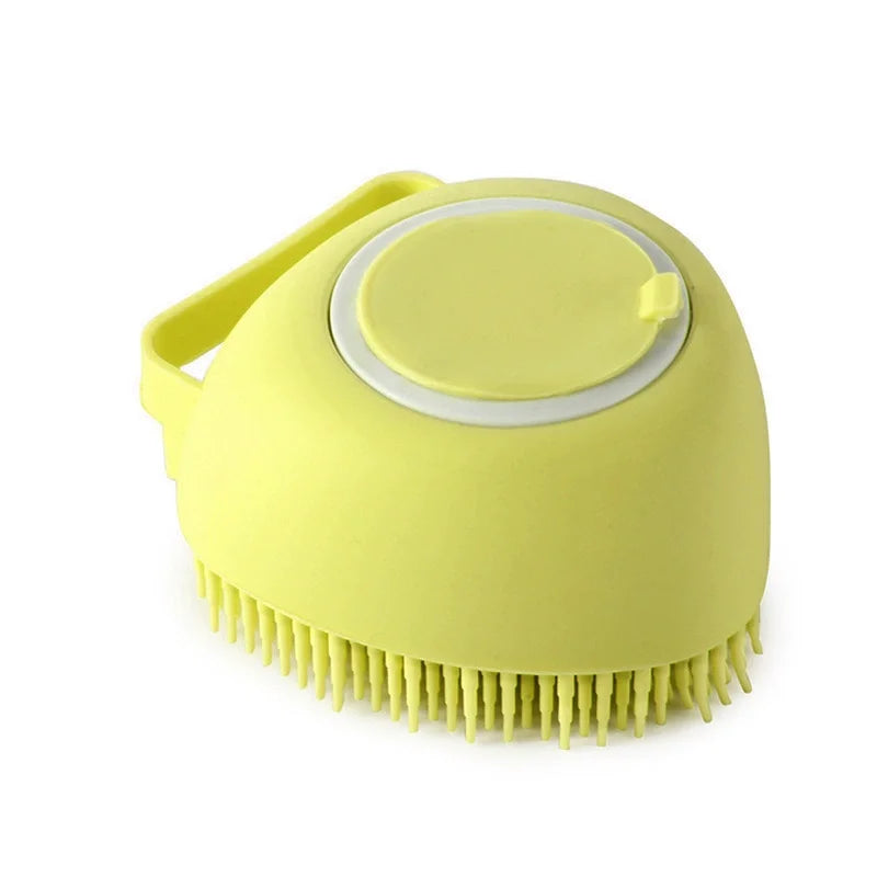 Pet Grooming Bath Brush with Shampoo Dispenser - Soft Silicone and Rubber Bristles for Dogs and Cats