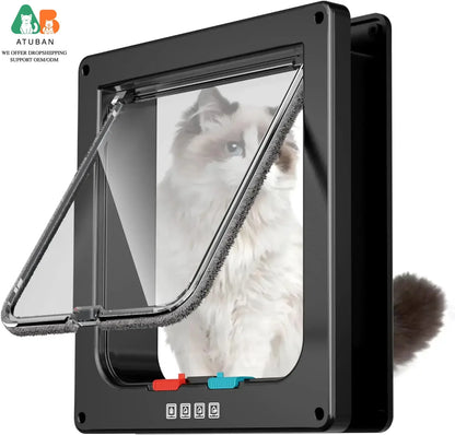 Premium Large Cat Door for Interior and Exterior Use - 4-Mode Locking Mechanism, Ideal for Windows and Walls, Strong and Durable
