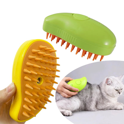 Electric Cat Steam Brush with Water Spray and Soft Silicone Grooming Comb for Bathing and Hair Removal - 1 Piece