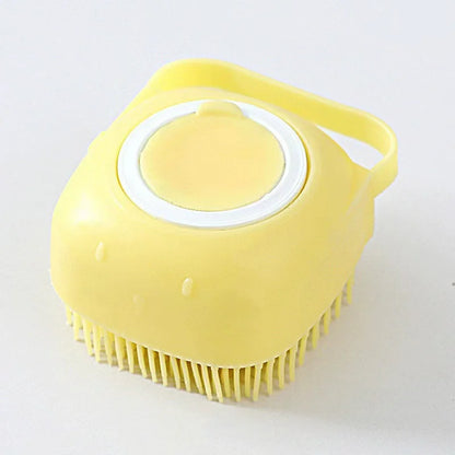 Pet Grooming Bath Brush with Shampoo Dispenser - Soft Silicone and Rubber Bristles for Dogs and Cats