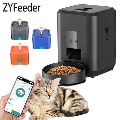 3.5L Smart Automatic Pet Feeder with WiFi App Control and Timed Dosing, Includes 2L Automatic Water Fountain and Cat Bowl