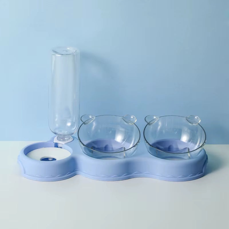 Automatic 3-in-1 Pet Feeder with Double Bowls and Water Reservoir for Cats and Dogs