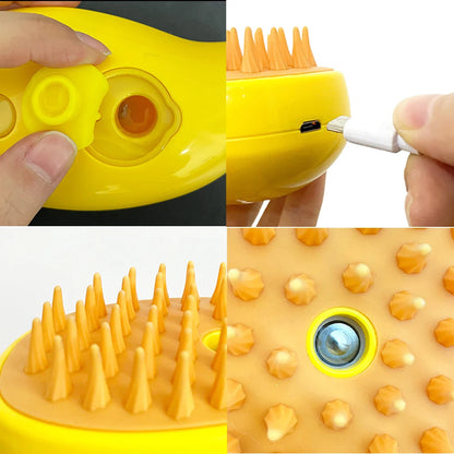 Electric Cat Steam Brush with Water Spray and Soft Silicone Grooming Comb for Bathing and Hair Removal - 1 Piece