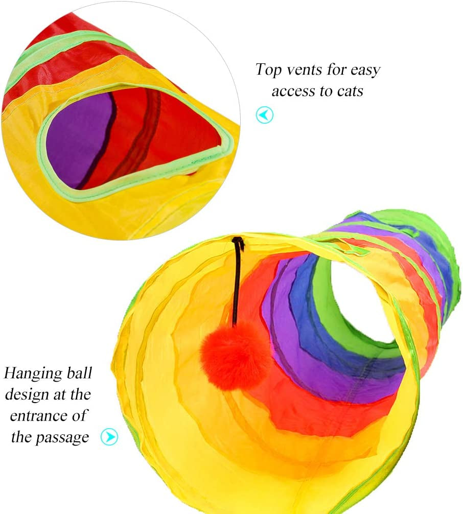 Indoor Cat Tunnel - 45" Collapsible Rainbow Tube with Play Ball and Dual Openings for Kittens and Rabbits, Ideal for Exercise and Training (Colorful)