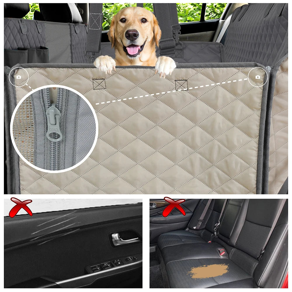PETRAVEL Waterproof Dog Car Seat Cover - Hammock Style Rear Seat Protector and Safety Carrier for Pets