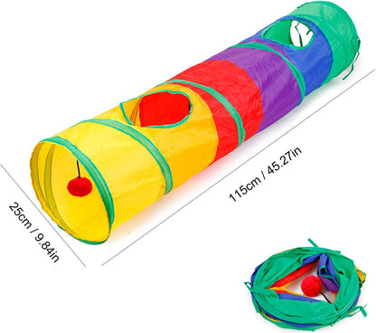 32-Piece Interactive Cat Toy Set Featuring Foldable Rainbow Tunnel, Feather Teaser Wand, Plush Mouse, Crinkle Balls, and Bell for Cats and Kittens