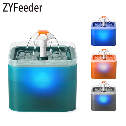 2L Automatic Pet Water Fountain with LED Lighting and USB Connectivity, Featuring Recirculating Filtration System for Cats and Dogs