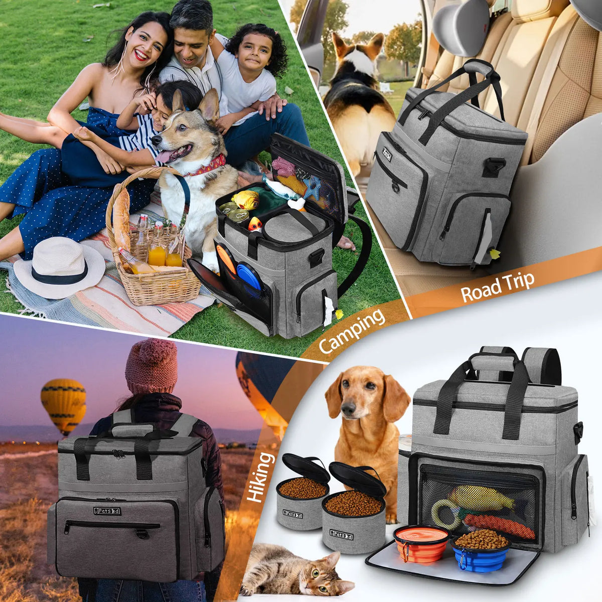 Premium Outdoor Dog Organizer Backpack with Bowl Set and Multi-Functional Storage Pockets for Pet Food and Accessories