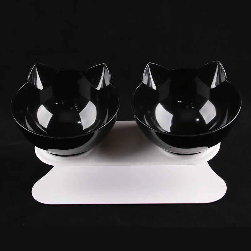 Non-Slip Double Cat Bowl with Inclined Stand for Food and Water - Pet Feeding Solution for Cats and Dogs