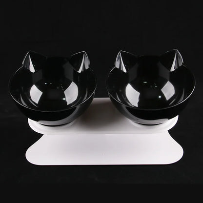 Non-Slip Double Cat Bowl with Inclined Stand for Food and Water - Pet Feeding Solution for Cats and Dogs