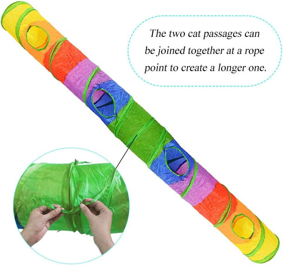 Indoor Cat Tunnel - 45" Collapsible Rainbow Tube with Play Ball and Dual Openings for Kittens and Rabbits, Ideal for Exercise and Training (Colorful)