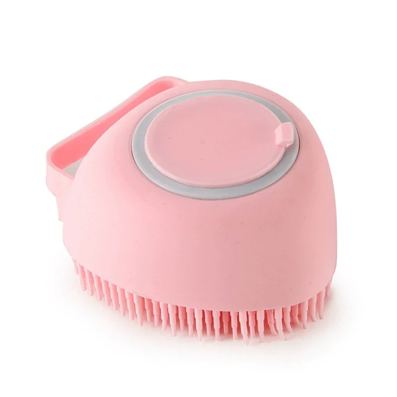 Pet Grooming Bath Brush with Shampoo Dispenser - Soft Silicone and Rubber Bristles for Dogs and Cats