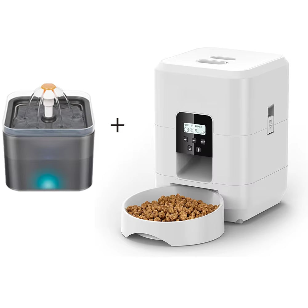 3.5L Smart Automatic Pet Feeder with WiFi App Control and Timed Dosing, Includes 2L Automatic Water Fountain and Cat Bowl