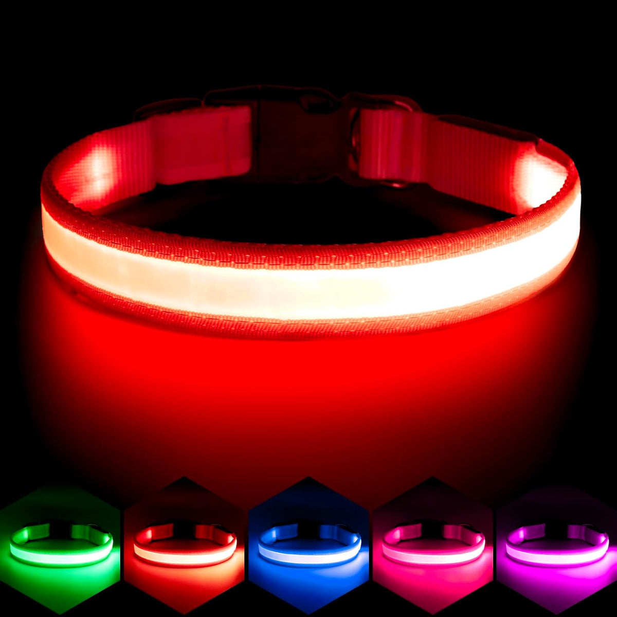 Adjustable USB Rechargeable High-Visibility LED Dog Collar for Medium Breeds - Red