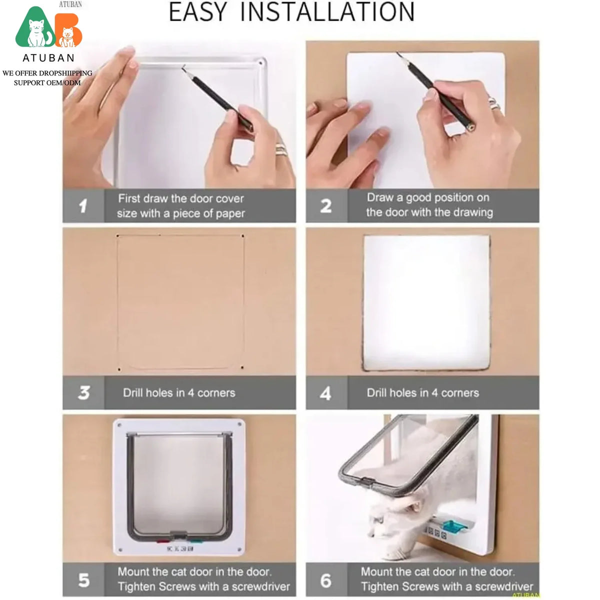 Premium Large Cat Door for Interior and Exterior Use - 4-Mode Locking Mechanism, Ideal for Windows and Walls, Strong and Durable