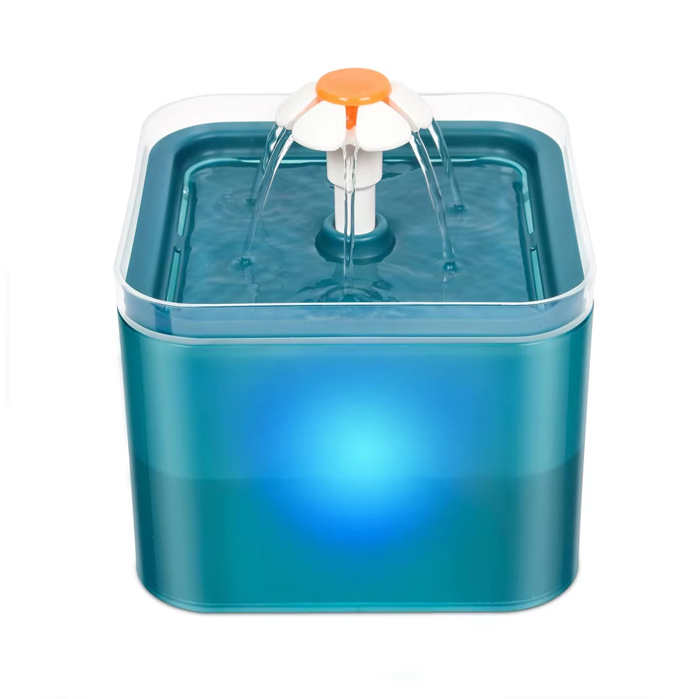 2L Automatic Pet Water Fountain with LED Lighting and USB Connectivity, Featuring Recirculating Filtration System for Cats and Dogs