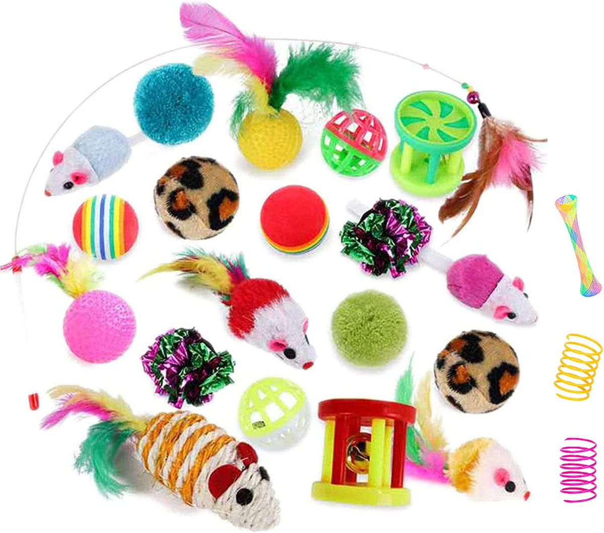 32-Piece Interactive Cat Toy Set Featuring Foldable Rainbow Tunnel, Feather Teaser Wand, Plush Mouse, Crinkle Balls, and Bell for Cats and Kittens