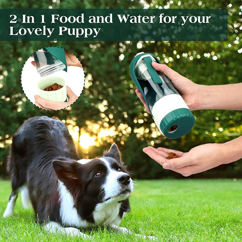 2-in-1 Portable Dog Water Bottle and Food Container - Leakproof Pet Drinking Dispenser and Feeder Cup for Outdoor Activities