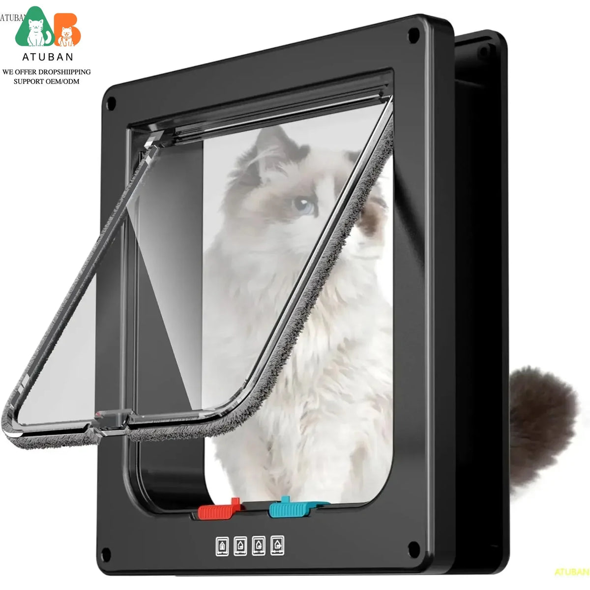Premium Large Cat Door for Interior and Exterior Use - 4-Mode Locking Mechanism, Ideal for Windows and Walls, Strong and Durable