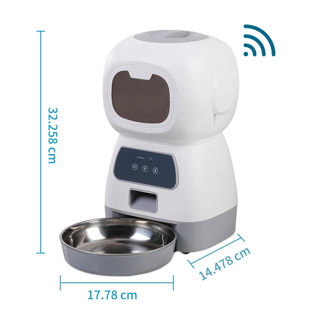Automatic 3.5L Pet Feeder with WiFi Connectivity, Voice Recorder, and Slow Feed Design for Cats and Dogs - Large Capacity Timed Food Dispenser