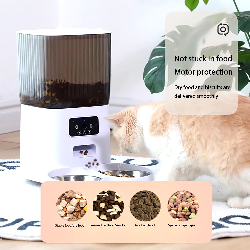 5L Automatic Pet Feeder with Camera - Smart Dog and Cat Food Dispenser, WiFi Enabled, Timed and Quantitative Stainless Steel Feeding Bowl