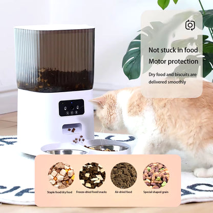 5L Automatic Pet Feeder with Camera - Smart Dog and Cat Food Dispenser, WiFi Enabled, Timed and Quantitative Stainless Steel Feeding Bowl