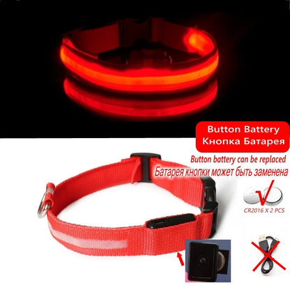 LED Dog Collar Light - Anti-Lost Illuminated Collar for Dogs and Puppies, Night Safety Accessory with USB Charging and Battery Options