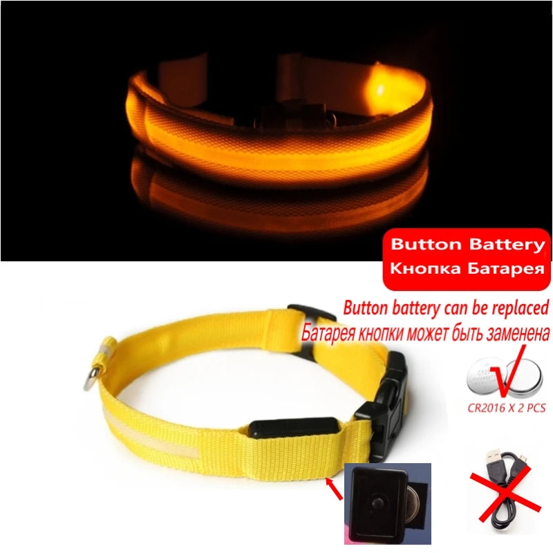 LED Dog Collar Light - Anti-Lost Illuminated Collar for Dogs and Puppies, Night Safety Accessory with USB Charging and Battery Options