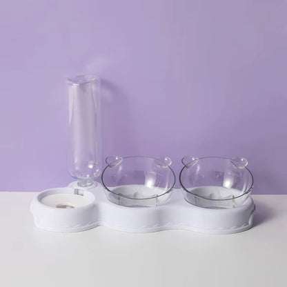 Automatic 3-in-1 Pet Feeder with Double Bowls and Water Reservoir for Cats and Dogs