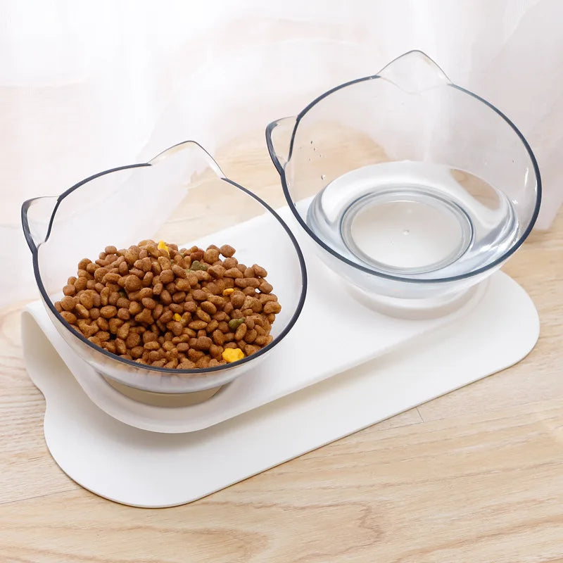 Non-Slip Double Cat Bowl with Inclined Stand for Food and Water - Pet Feeding Solution for Cats and Dogs