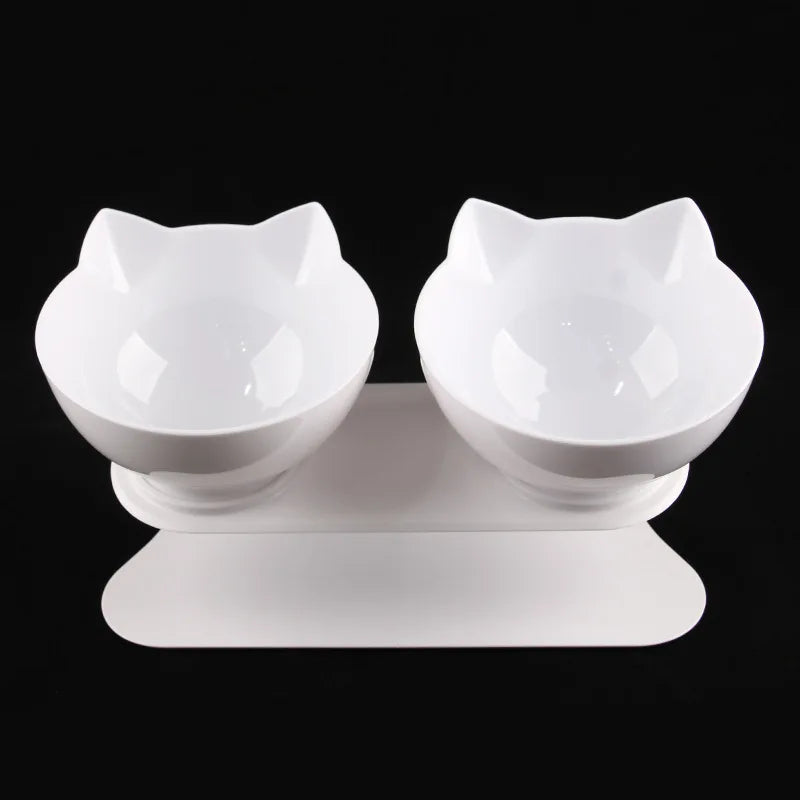 Non-Slip Double Cat Bowl with Inclined Stand for Food and Water - Pet Feeding Solution for Cats and Dogs