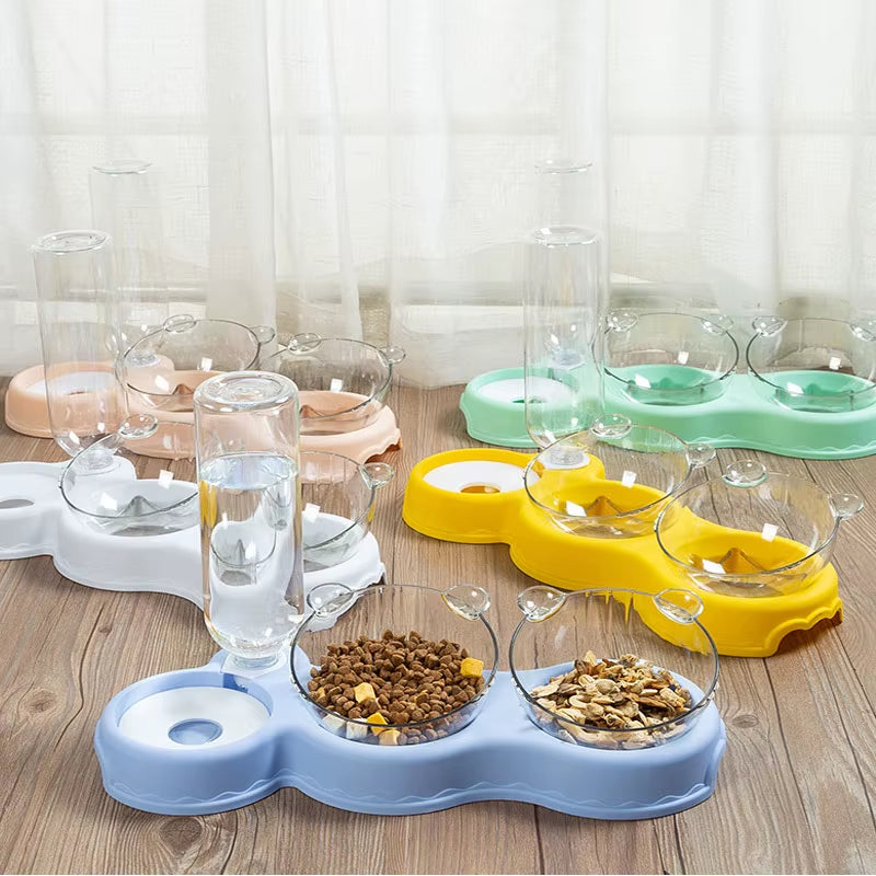Automatic 3-in-1 Pet Feeder with Double Bowls and Water Reservoir for Cats and Dogs