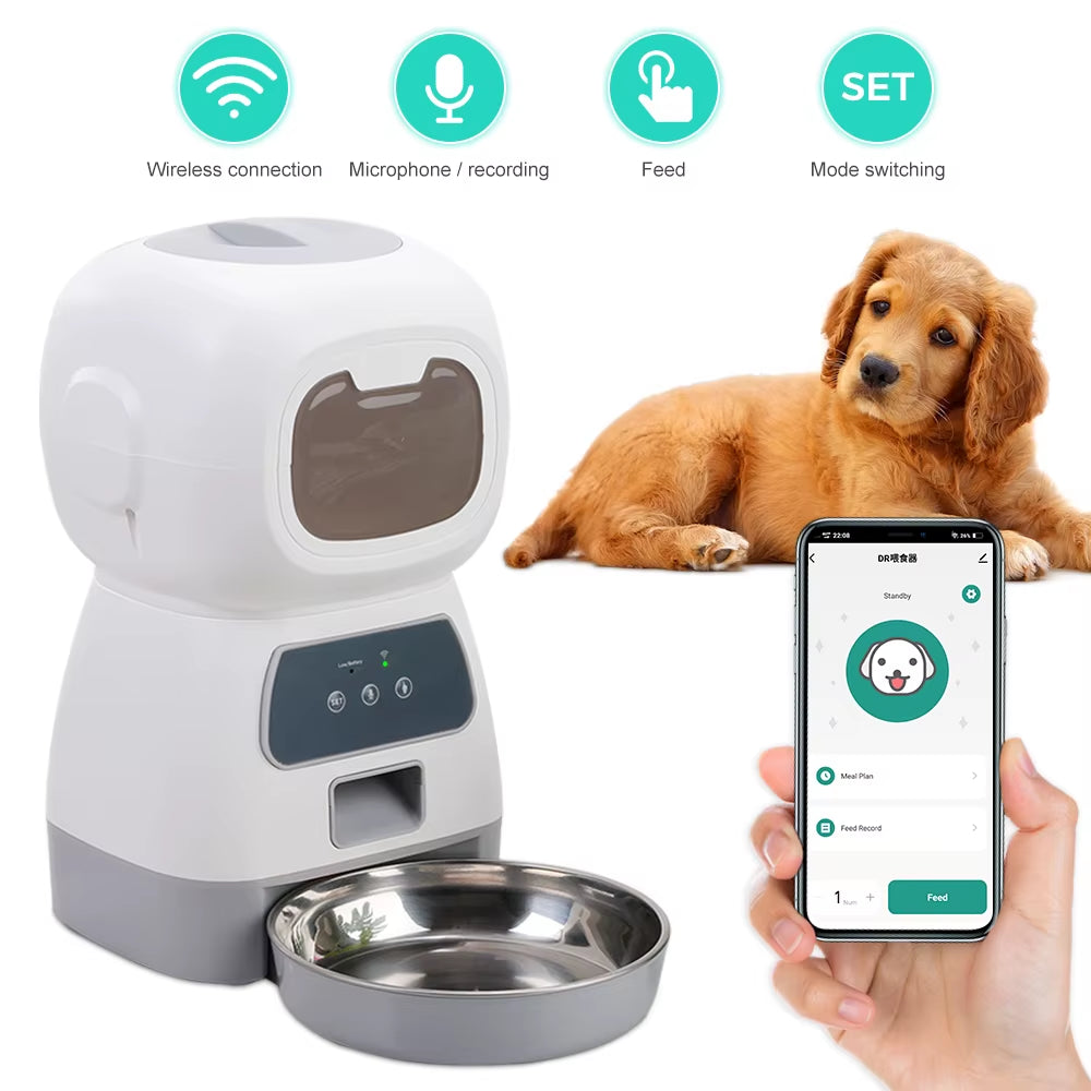 4.5L WiFi-Enabled Automatic Pet Feeder with Voice Recording and Timer for Large Cats and Dogs