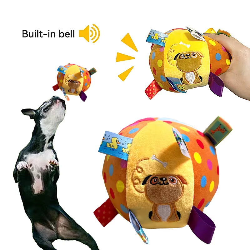 Interactive Plush Dog Toy Ball with Bells - Chew and Dental Care Toy for Small and Large Dogs and Cats