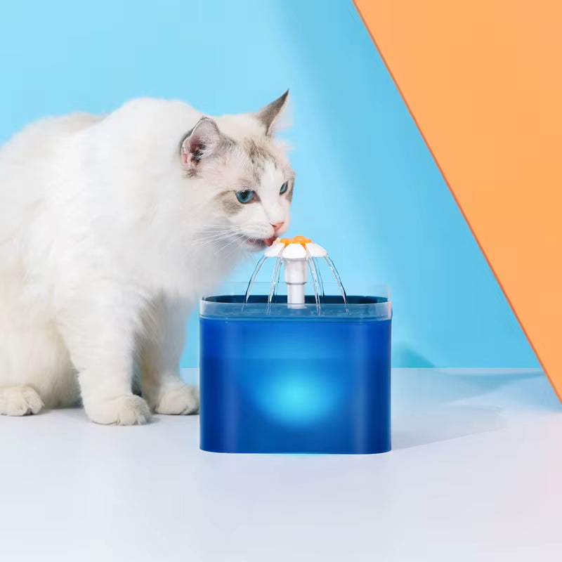 2L Automatic Pet Water Fountain with LED Lighting and USB Connectivity, Featuring Recirculating Filtration System for Cats and Dogs