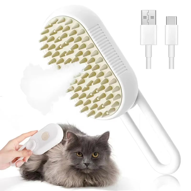 3-in-1 Steam Pet Brush for Effective Grooming and Hair Removal for Dogs and Cats