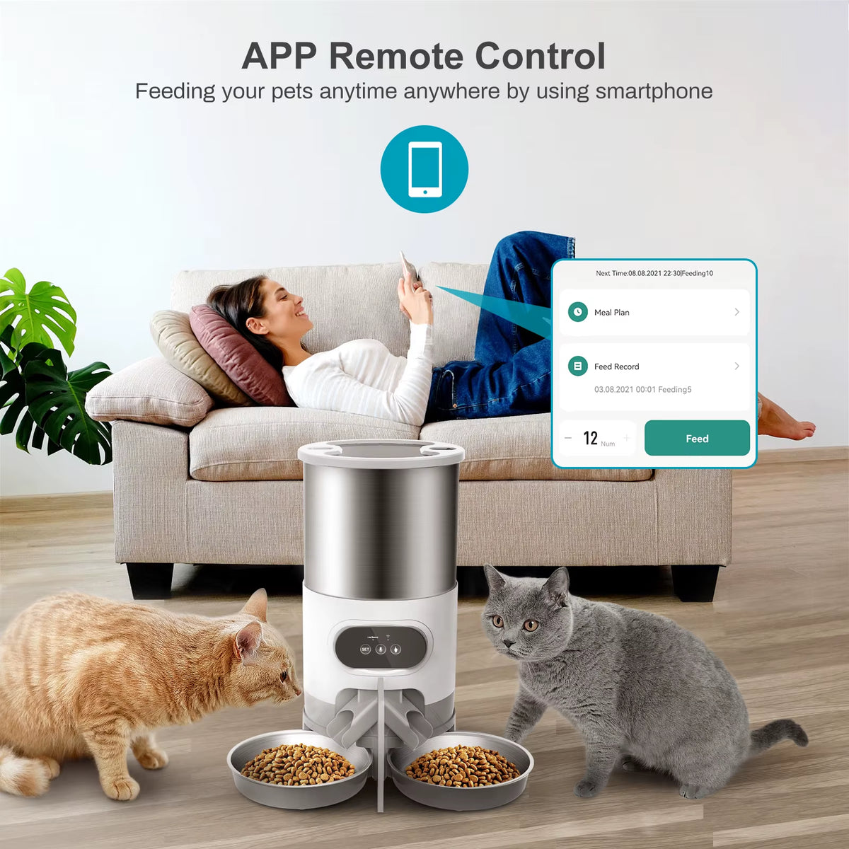 4.5L WiFi-Enabled Automatic Pet Feeder with Voice Recording and Timer for Large Cats and Dogs