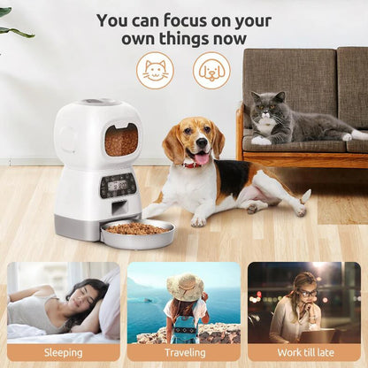 Automatic 3.5L Pet Feeder with WiFi Connectivity, Voice Recorder, and Slow Feed Design for Cats and Dogs - Large Capacity Timed Food Dispenser