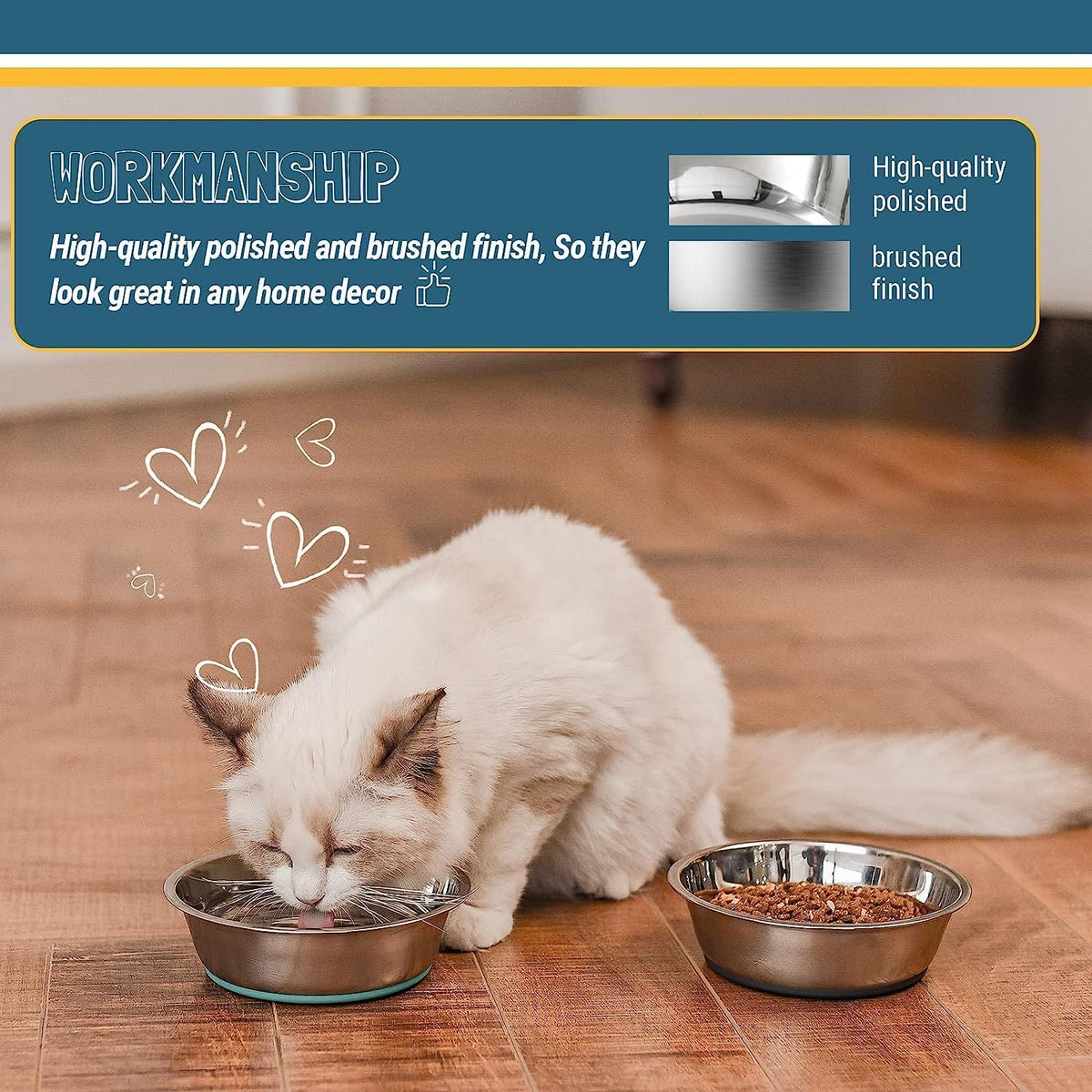 Lightweight Stainless Steel Pet Bowls, 3-Cup Capacity Each, Set of 2