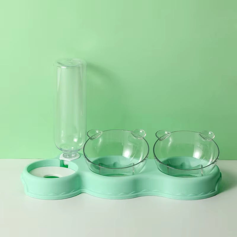 Automatic 3-in-1 Pet Feeder with Double Bowls and Water Reservoir for Cats and Dogs