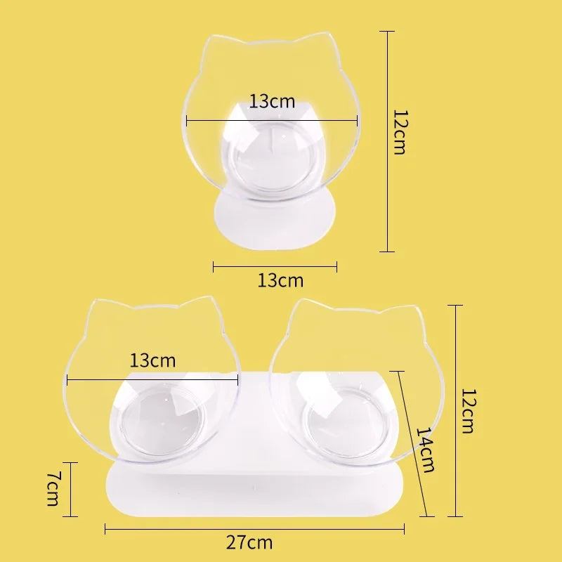 Non-Slip Double Cat Bowl with Inclined Stand for Food and Water - Pet Feeding Solution for Cats and Dogs