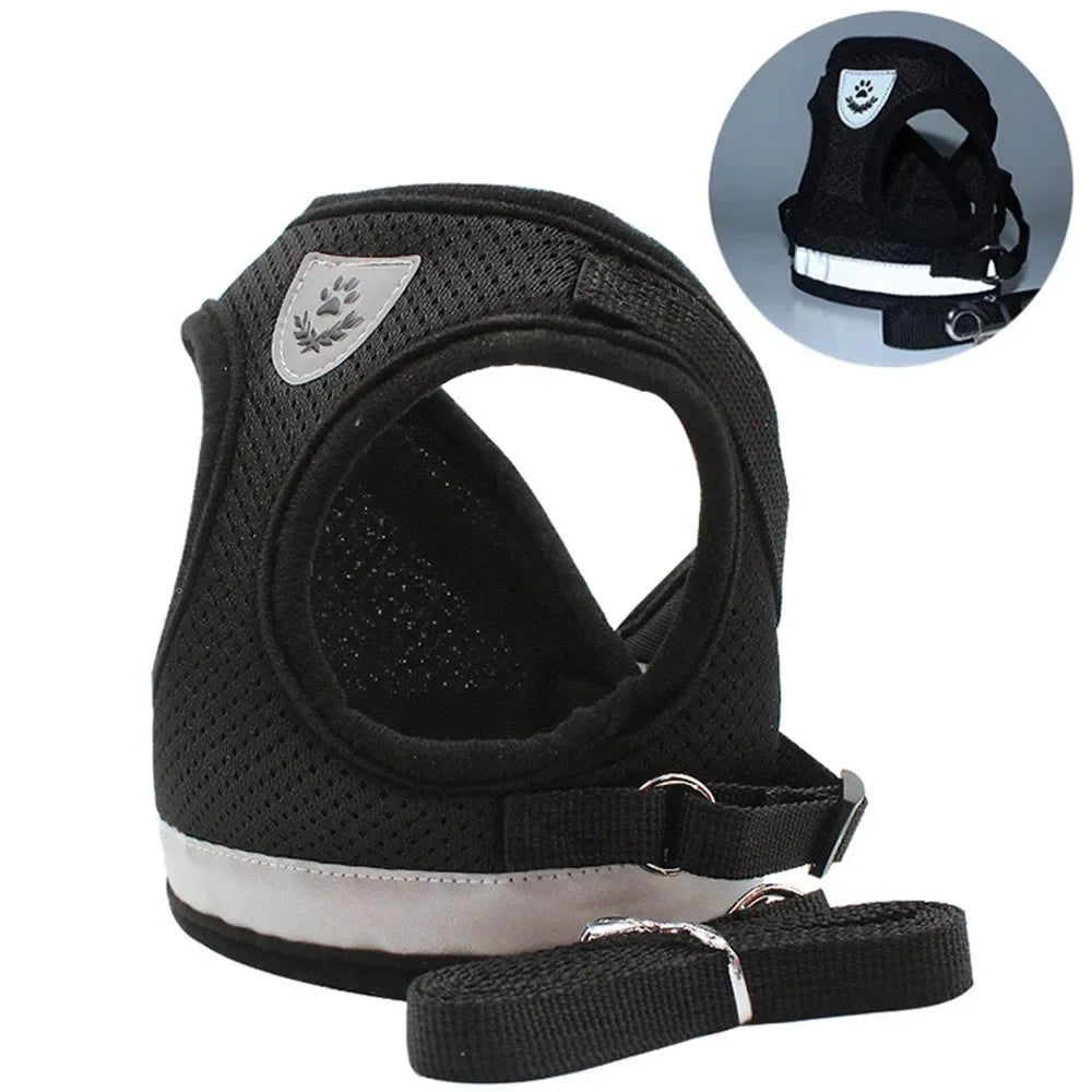 Adjustable Reflective Cat Harness and Leash Set - Escape Proof Mesh Vest with Collar for Small Dogs and Cats
