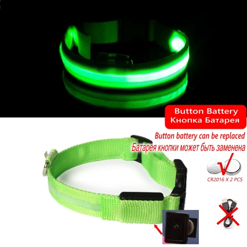 LED Dog Collar Light - Anti-Lost Illuminated Collar for Dogs and Puppies, Night Safety Accessory with USB Charging and Battery Options