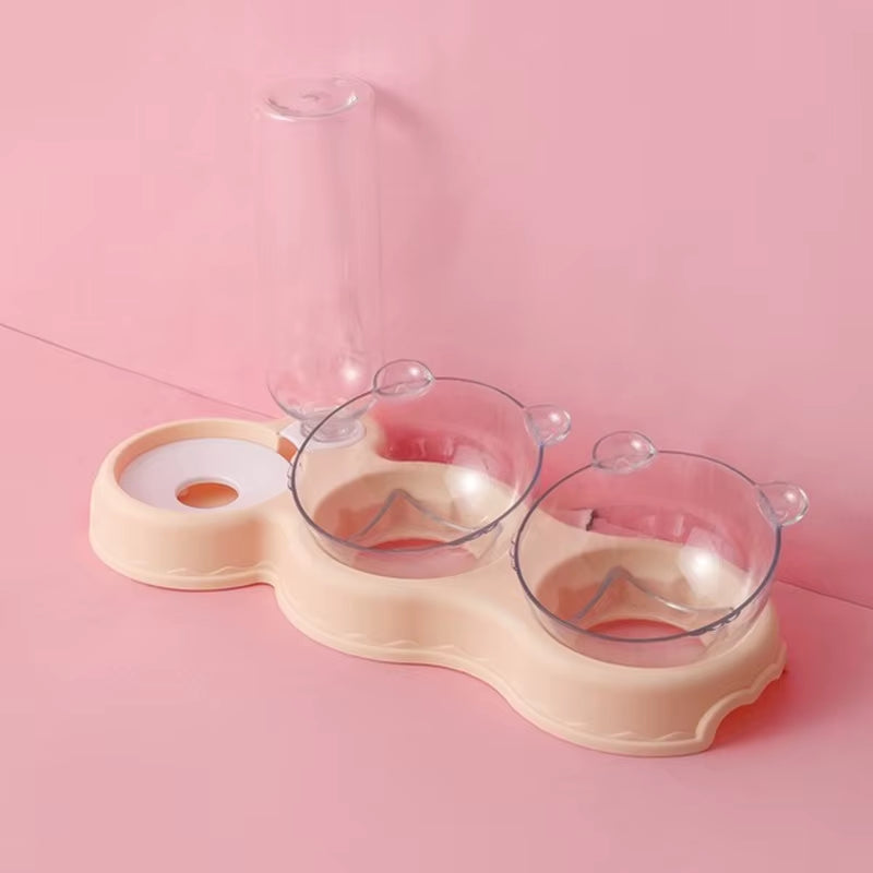 Automatic 3-in-1 Pet Feeder with Double Bowls and Water Reservoir for Cats and Dogs