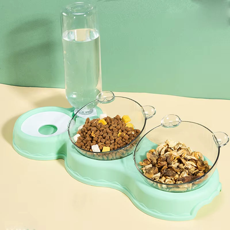 Automatic 3-in-1 Pet Feeder with Double Bowls and Water Reservoir for Cats and Dogs
