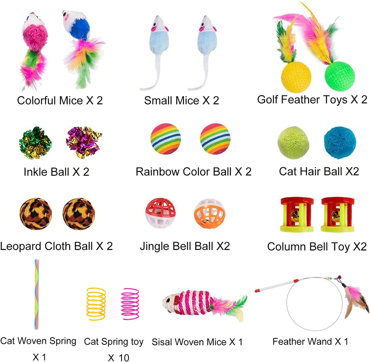 32-Piece Interactive Cat Toy Set Featuring Foldable Rainbow Tunnel, Feather Teaser Wand, Plush Mouse, Crinkle Balls, and Bell for Cats and Kittens