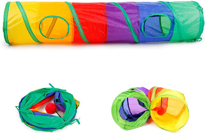 32-Piece Interactive Cat Toy Set Featuring Foldable Rainbow Tunnel, Feather Teaser Wand, Plush Mouse, Crinkle Balls, and Bell for Cats and Kittens