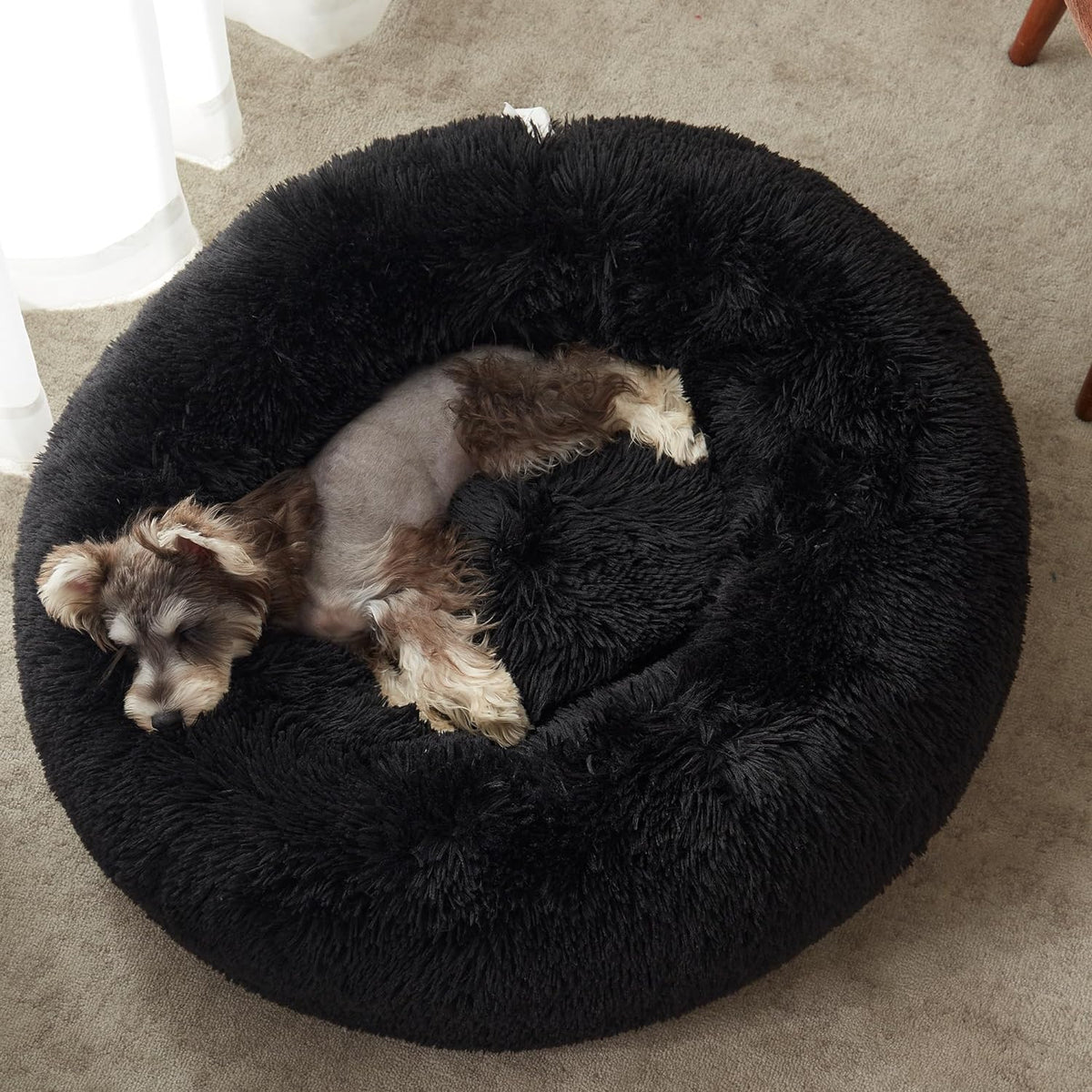 Western Home Washable Calming Donut Bed for Cats and Small Dogs, 20" Black