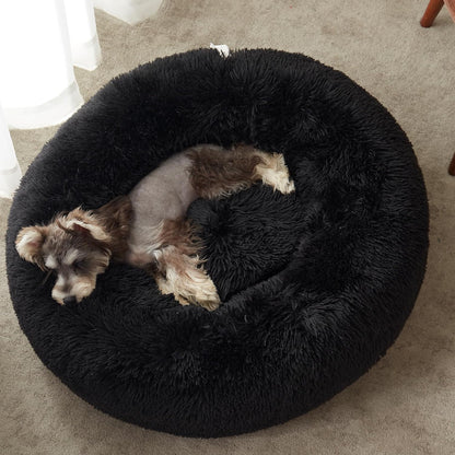 Western Home Washable Calming Donut Bed for Cats and Small Dogs, 20" Black